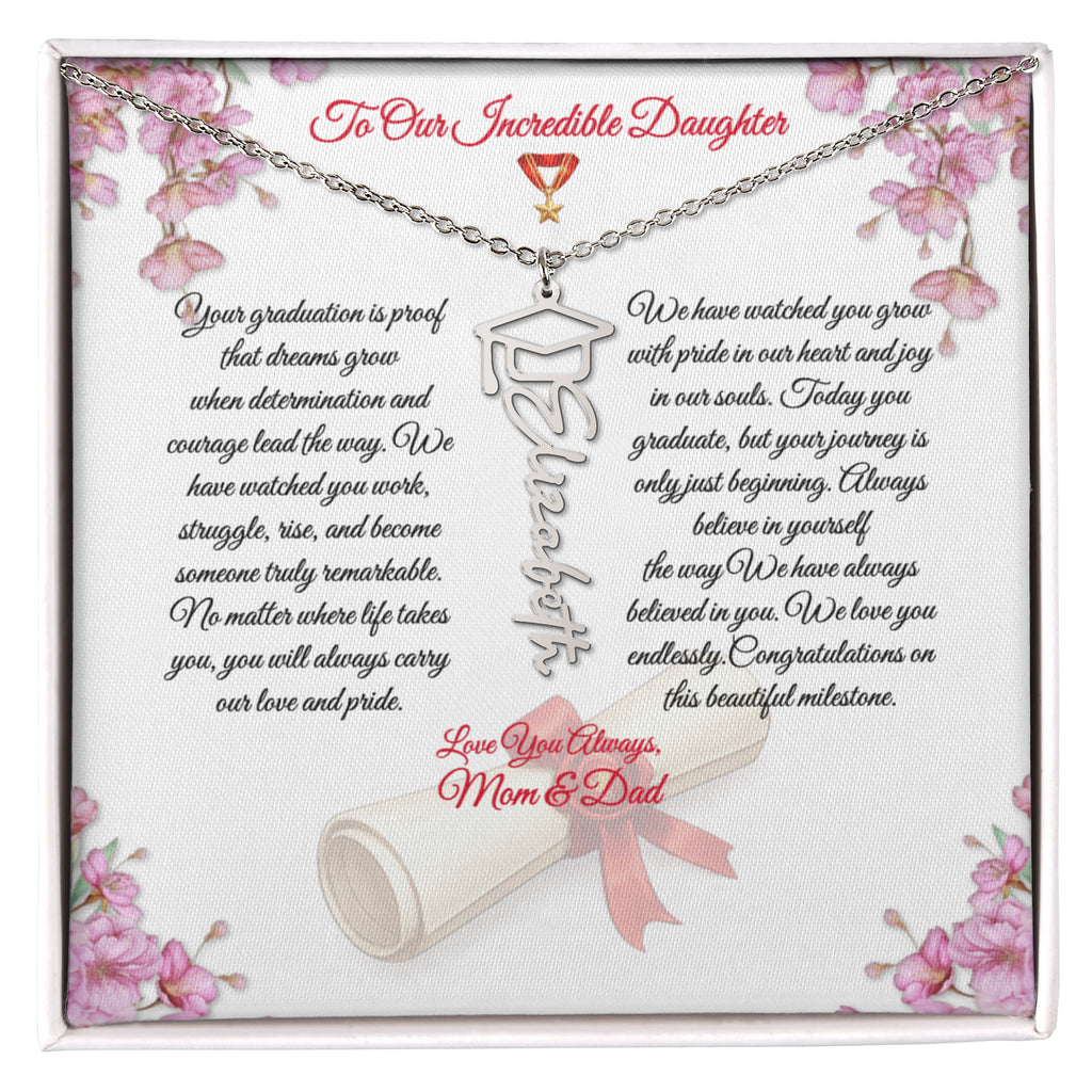 Graduation Name Necklace for Daughter – Personalized Gift from Mom & Dad | Class of 2026 Graduation Jewelry