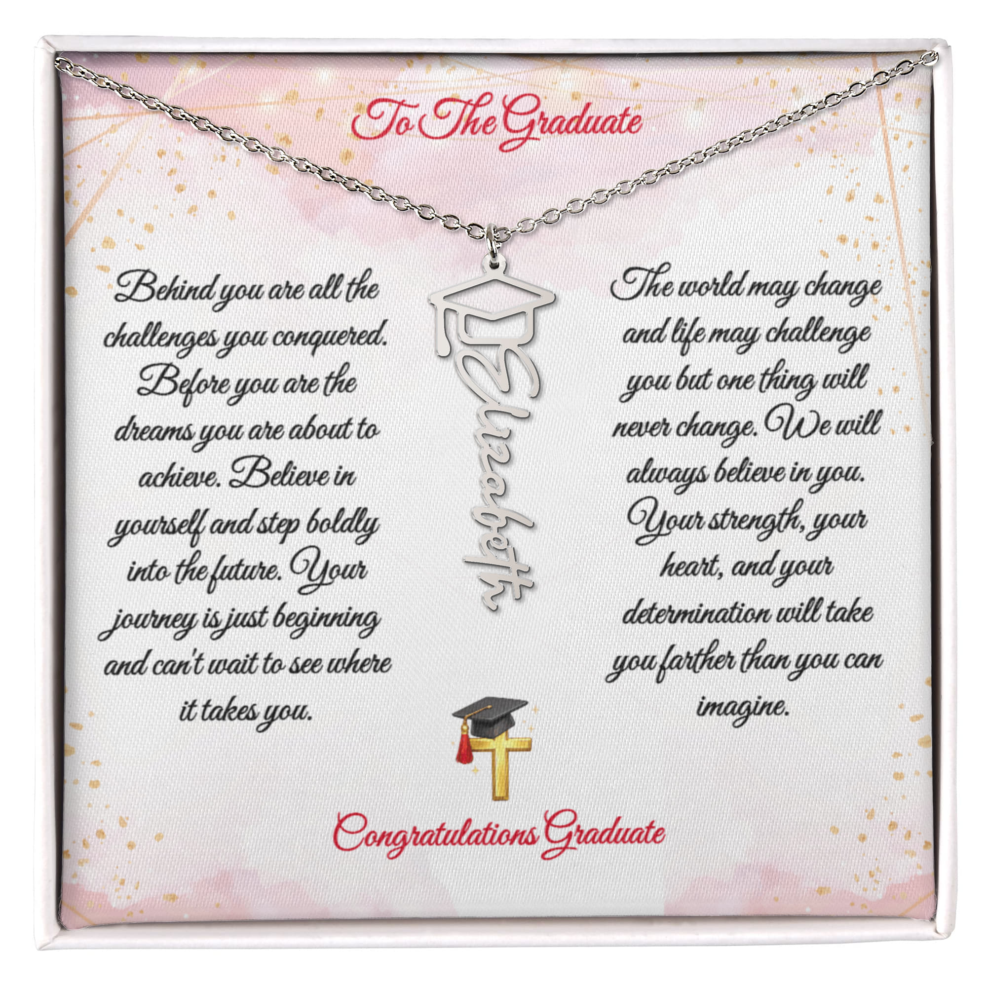 Graduation Name Necklace for Daughter – Personalized Gift from Mom & Dad | Class of 2026 Jewelry