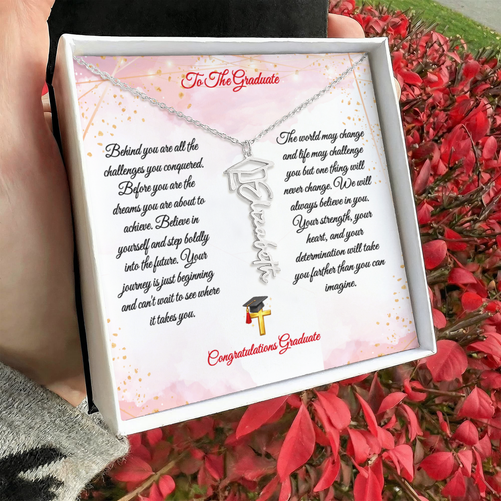 Graduation Name Necklace for Daughter – Personalized Gift from Mom & Dad | Class of 2026 Jewelry