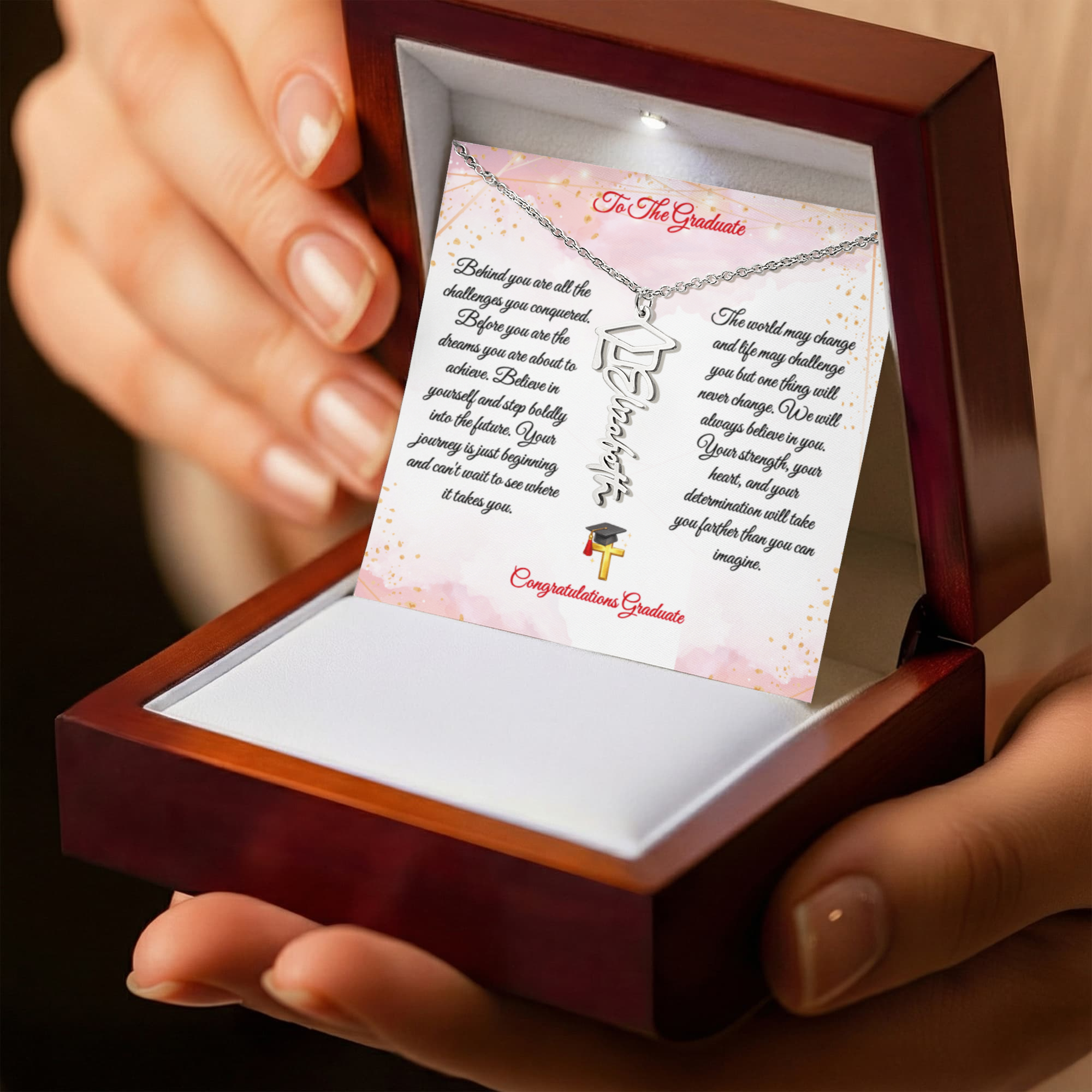Graduation Name Necklace for Daughter – Personalized Gift from Mom & Dad | Class of 2026 Jewelry