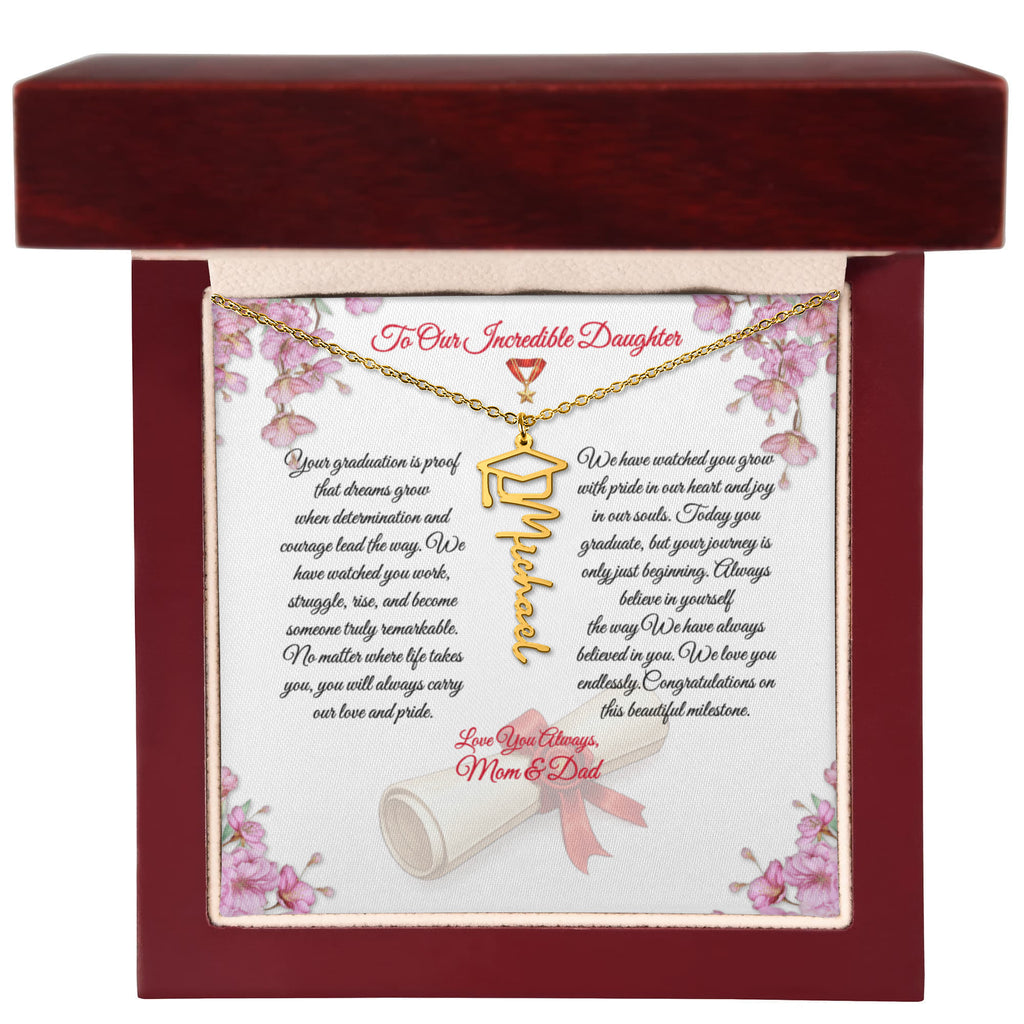 Graduation Name Necklace for Daughter – Personalized Gift from Mom & Dad | Class of 2026 Graduation Jewelry