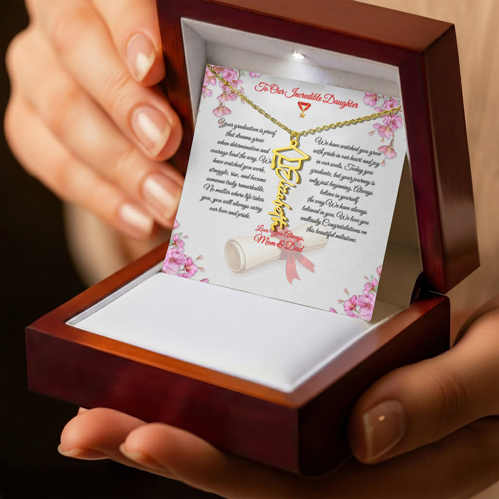 Graduation Name Necklace for Daughter – Personalized Gift from Mom & Dad | Class of 2026 Graduation Jewelry