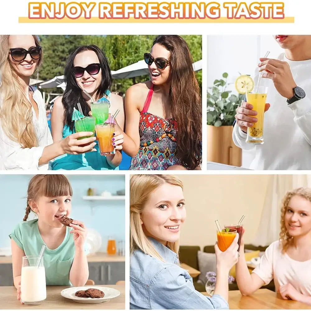 Assorted colorful glass smoothie straws 4-pack kitchen glassware