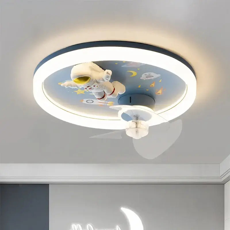 Astronaut blue & yellow ceiling fan light bedroom space fixture
