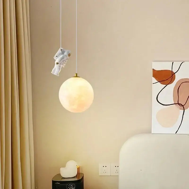 Astronaut moon white and gold led pendant light bedroom