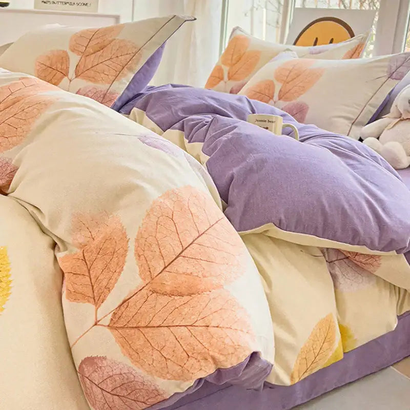 Autumnal leaf cream brushed cotton duvet cover set bedroom