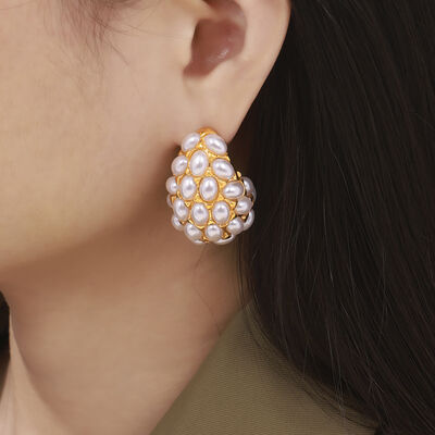 Titanium Inlaid Imitation Pearl Earrings