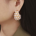 Titanium Inlaid Imitation Pearl Earrings