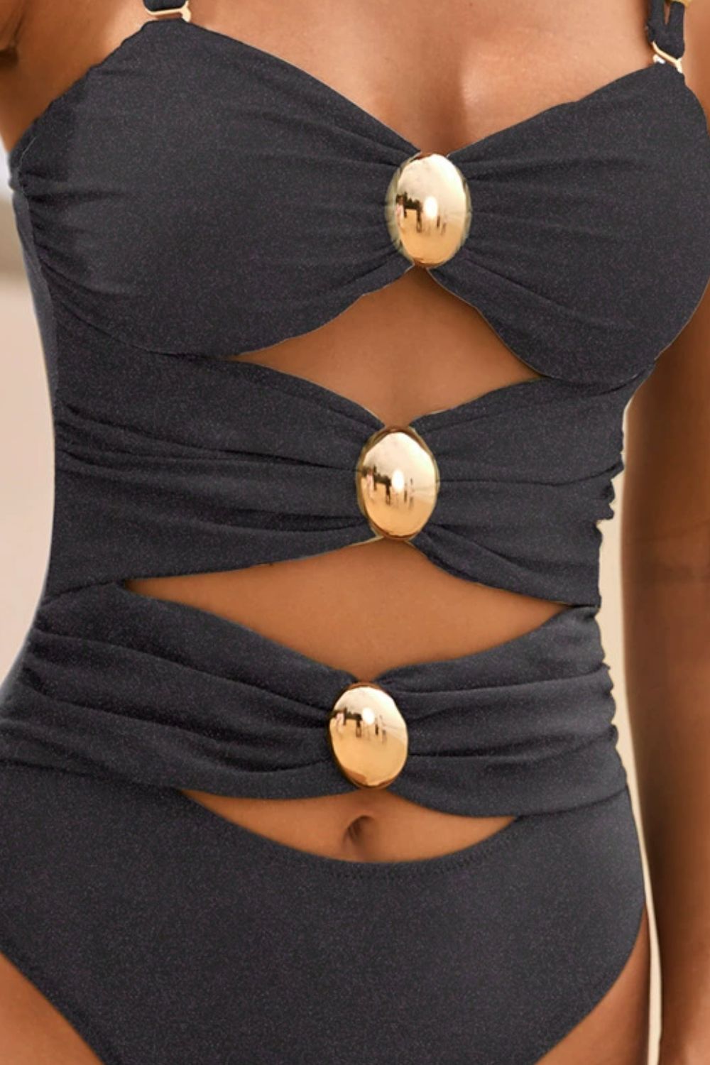 Cutout Ruched Neck One-Piece Swimwear