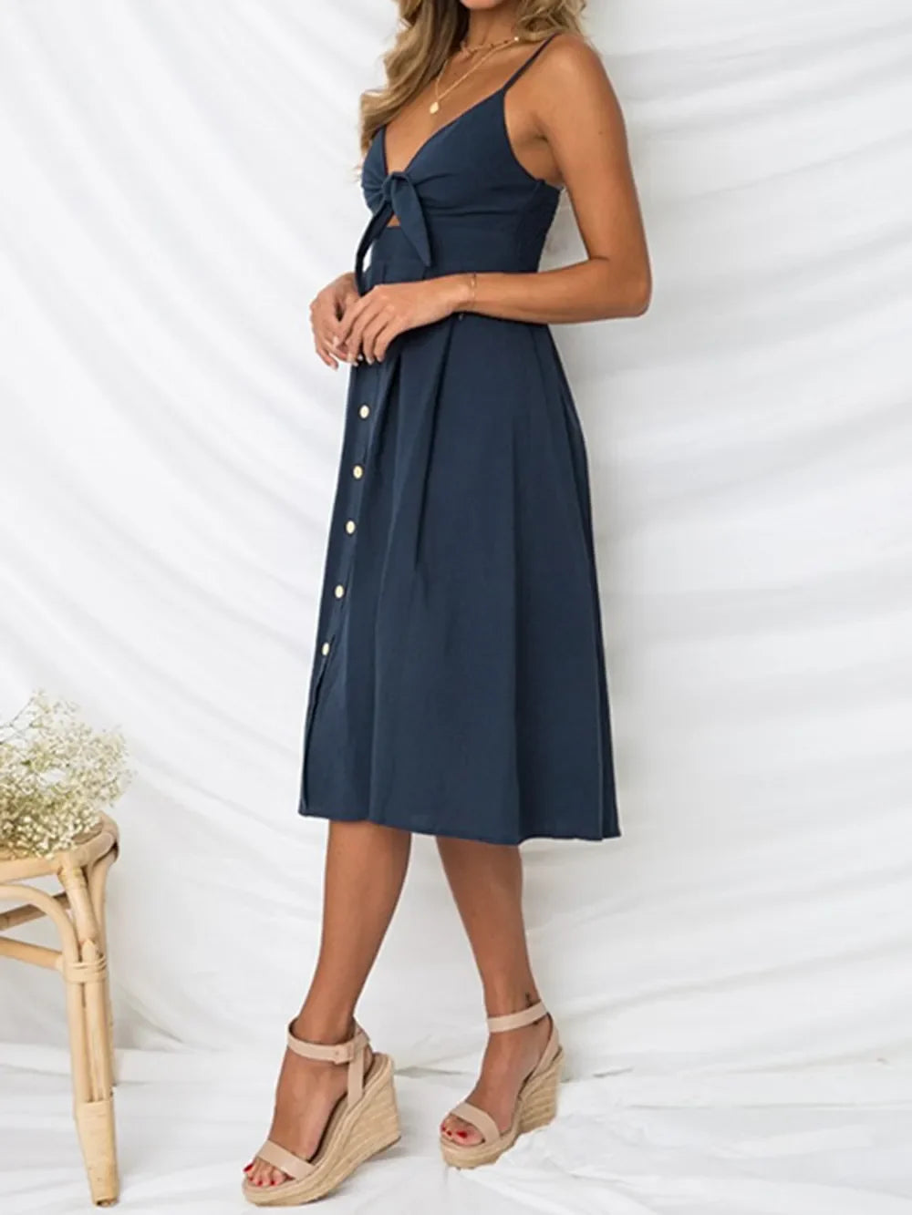 Cutout Smocked Neck Cami Dress