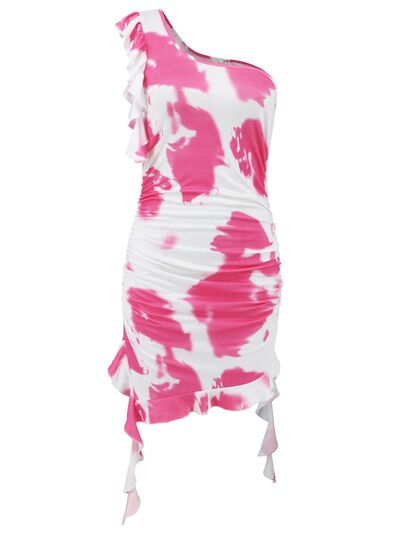 Ruffled Single Shoulder Mini Dress