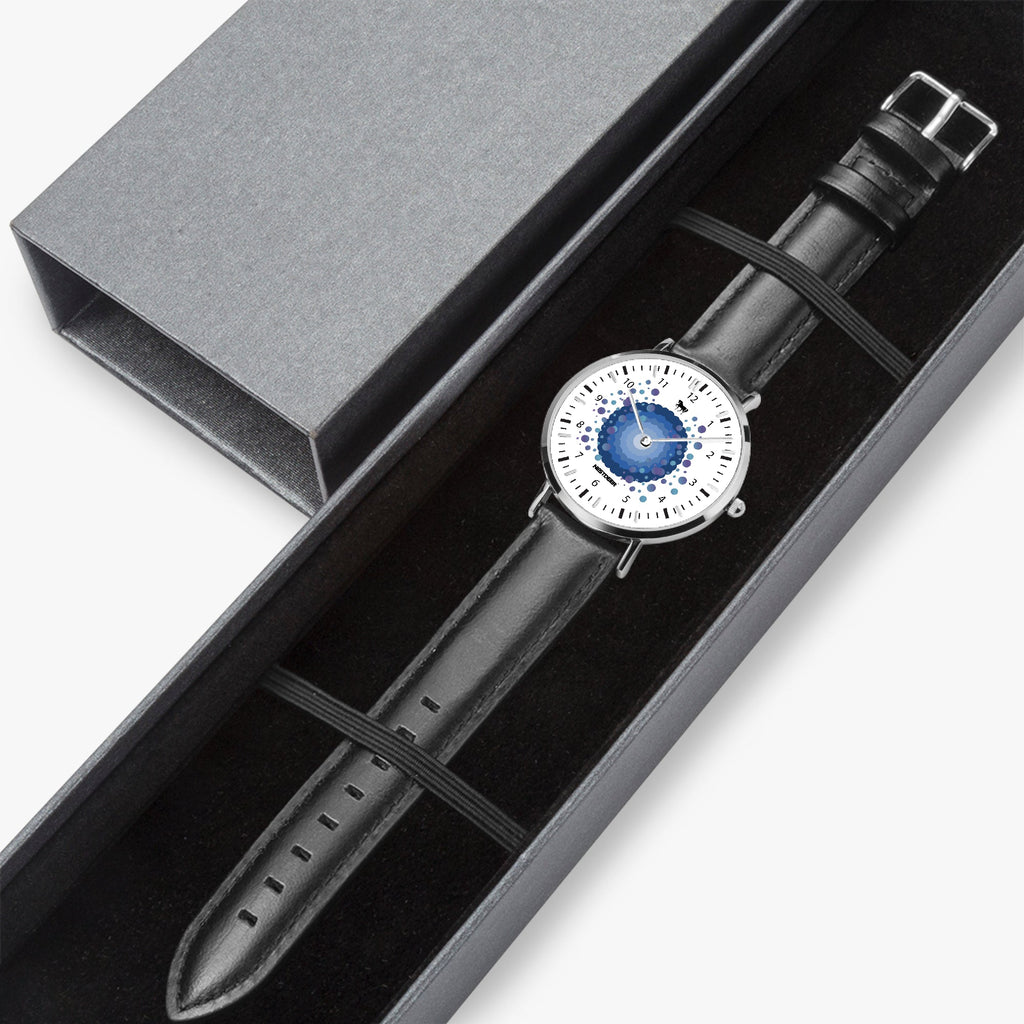 165. NESTDEER Ultra-Thin Leather Strap Quartz Watch (Silver With Indicators)