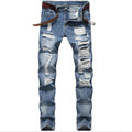 Men's Classic Blue Pants With Patched Holes