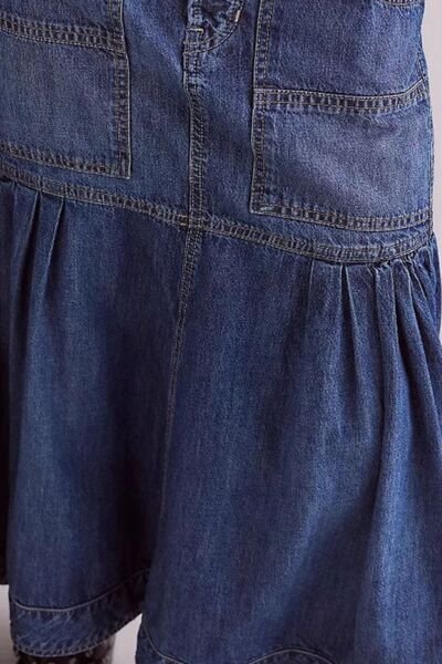 MUNSIEUR Bohemian Denim Midi Skirt - Luxury Flowy Skirt with Pockets for Women