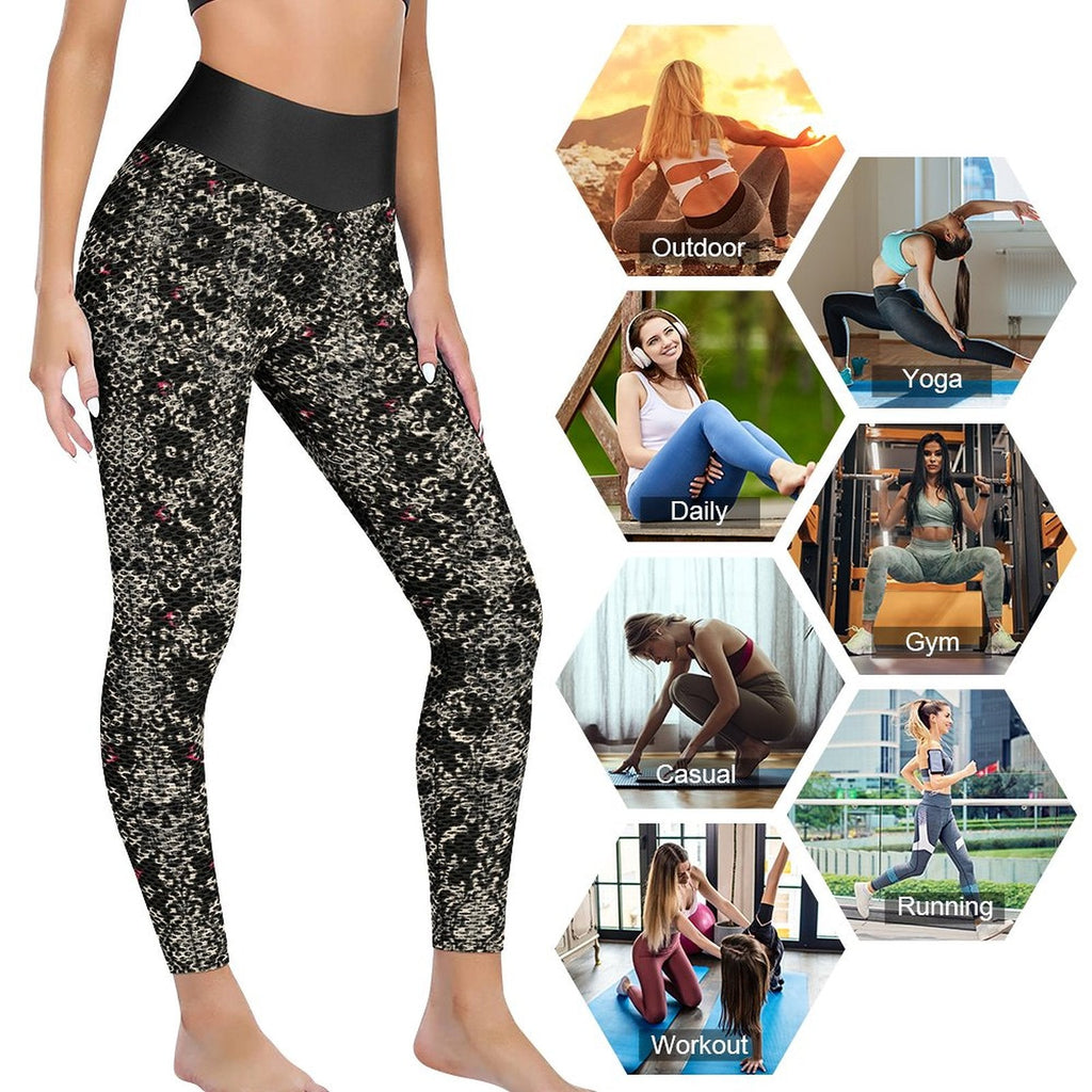 Munsieur Custom Printed Honeycomb Textured Yoga Leggings for Women