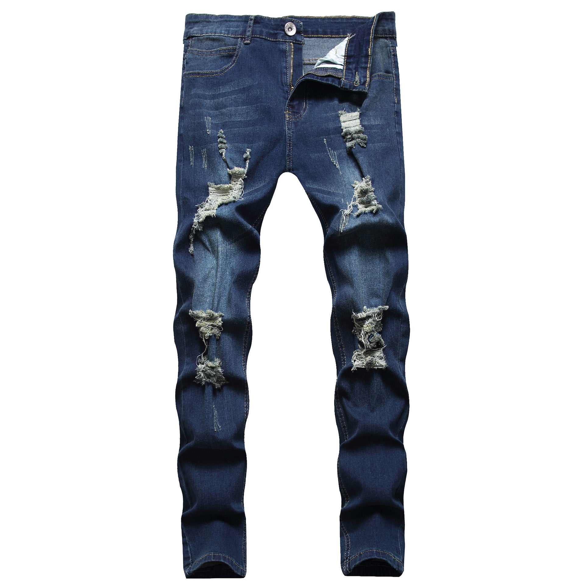 Men's Ripped Matte White Slim-fit Denim Pants