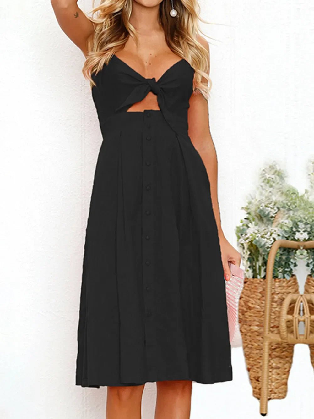 Cutout Smocked Neck Cami Dress