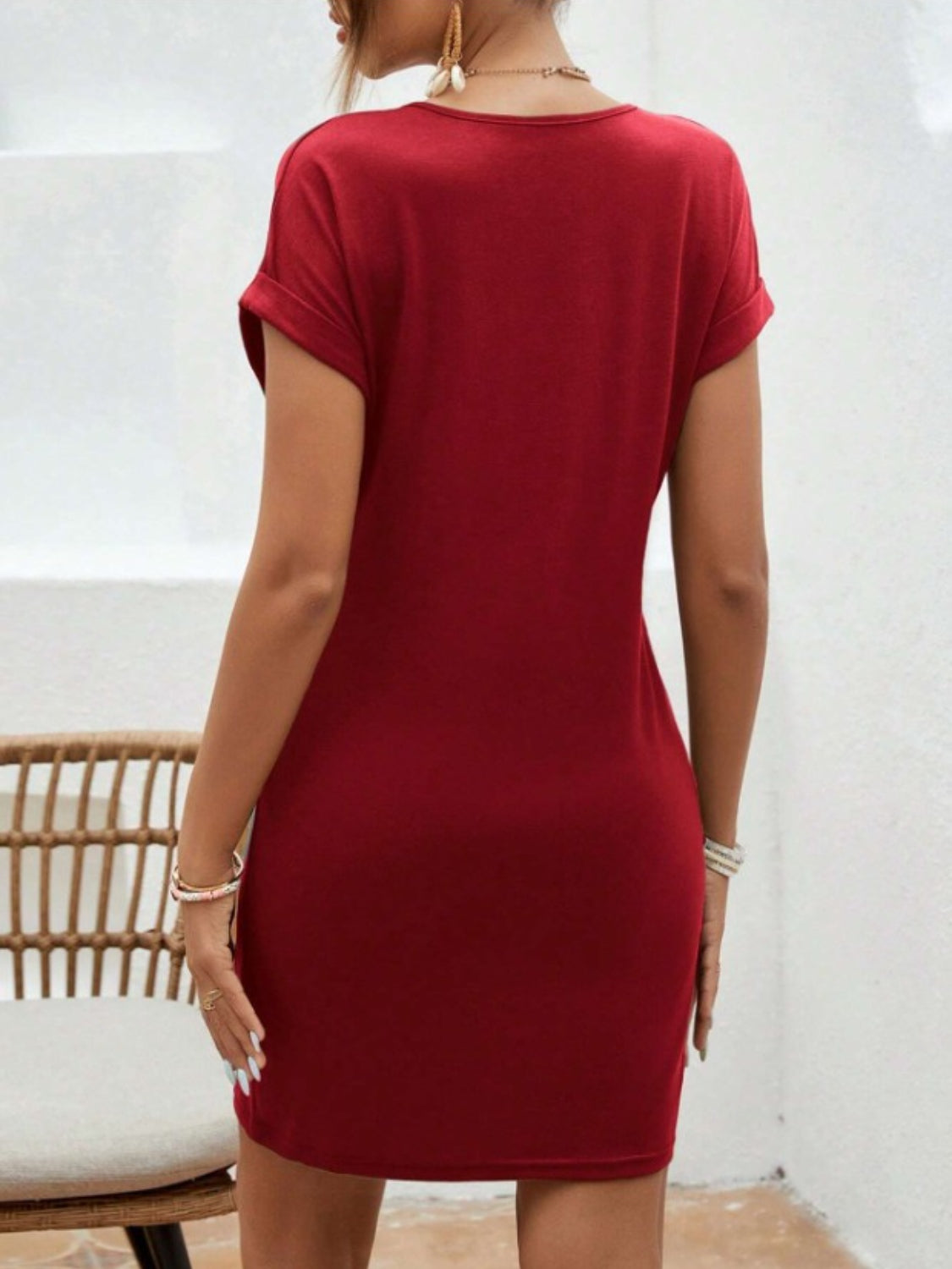 Notched Sleeve Mini Dress