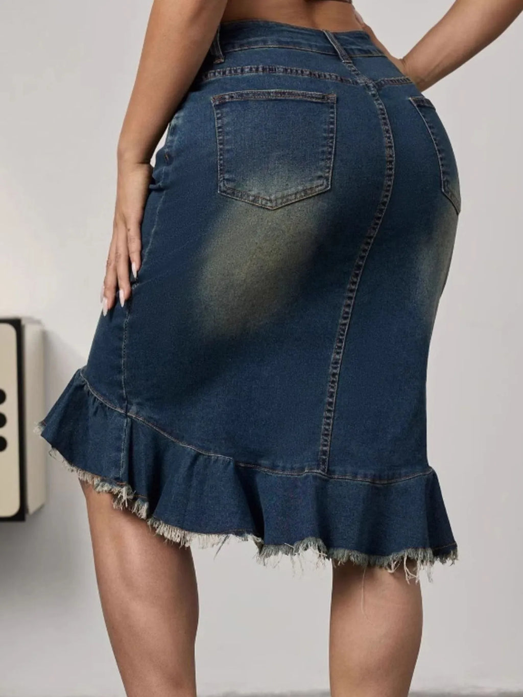 Women's Raw Hem Mermaid Denim Skirt