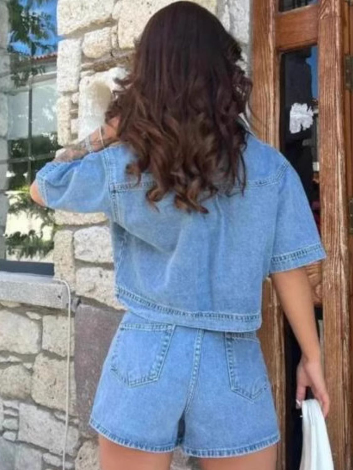 Women's Collar Sleeve 2 pc. Skort Denim Set