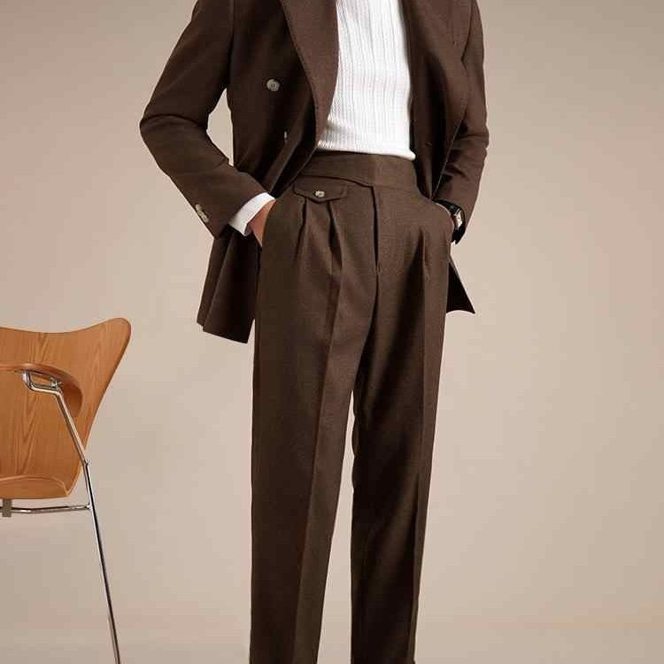 Men's Double Pleated Straight Business Casual loose fitting Pants