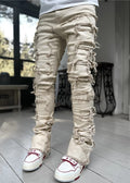 Men's Patched Pants Long Tight Fit Stacked Pants For Men