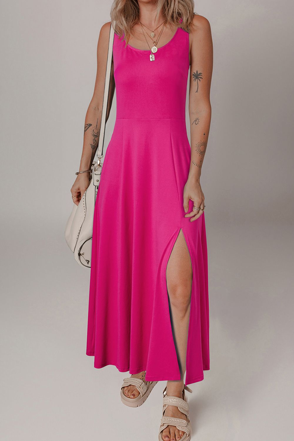 Side Slit Scoop Neck Wide Strap Dress