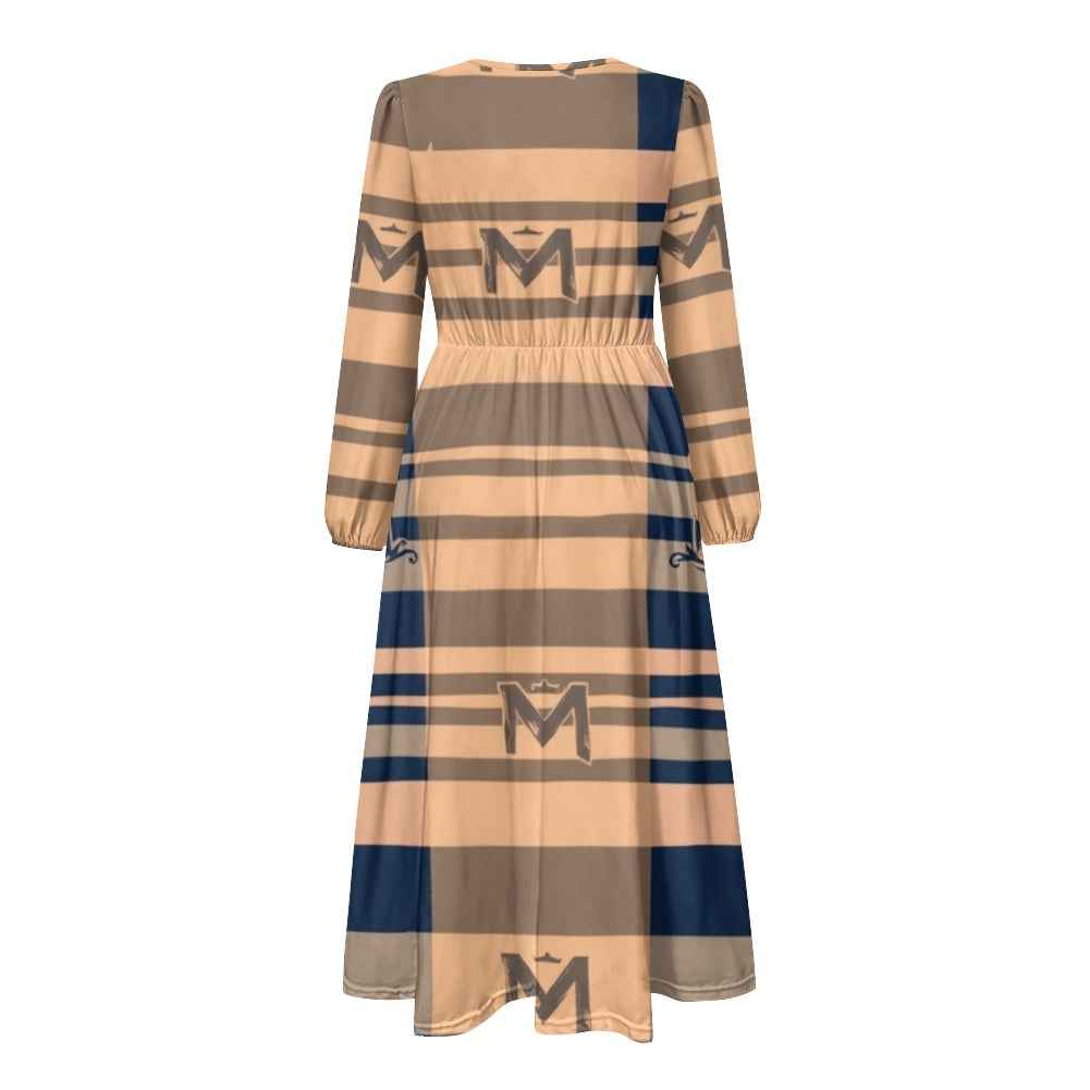 MUNSIEUR V-Neck Long Sleeve Tie Waist Midi Dress