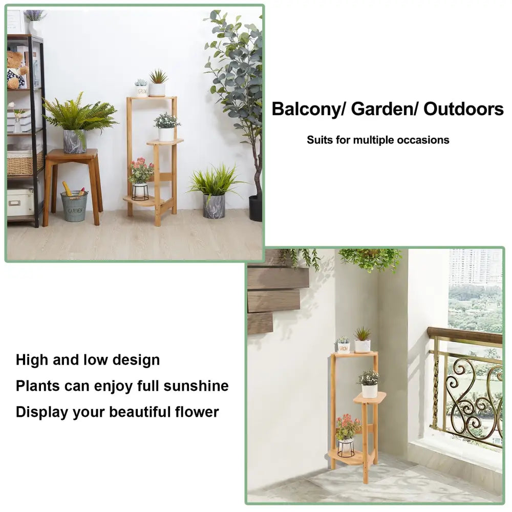 Natural & dark bamboo 3 tier plant stand living room display