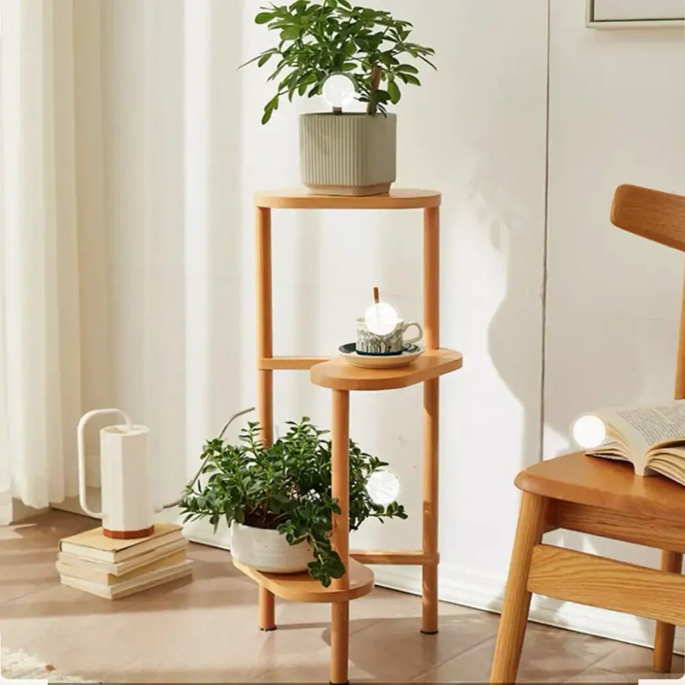 Natural & dark bamboo 3 tier plant stand living room display