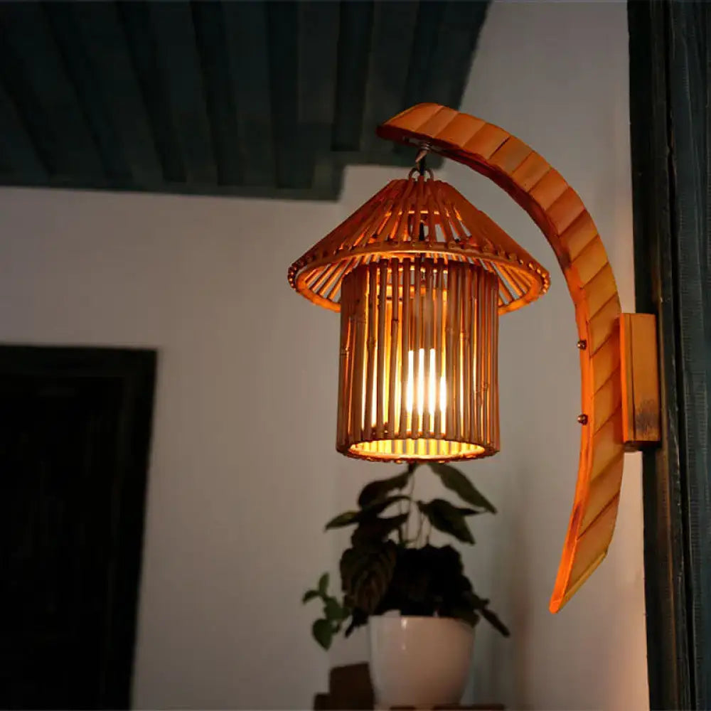 Bamboo country house wall light fixture bedroom arched sconce brown