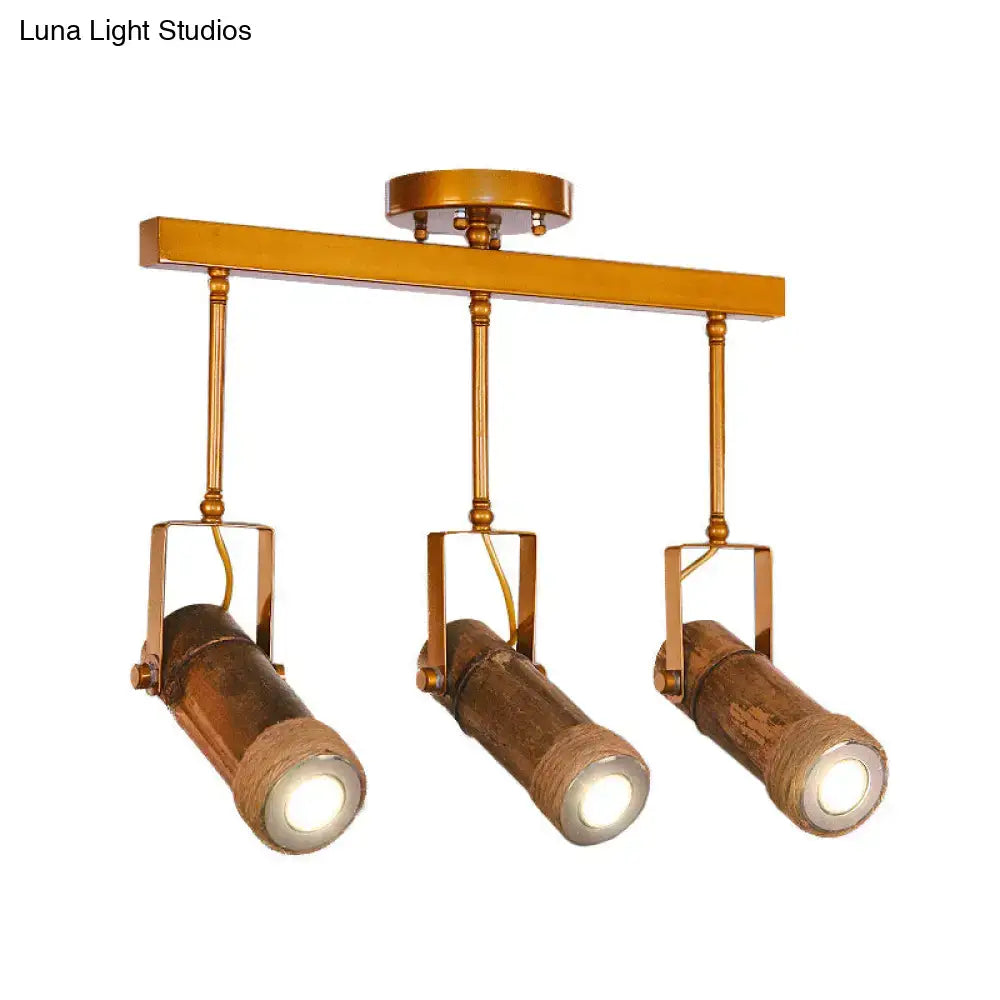 Industrial bamboo tube kitchen island light with copper spotlights