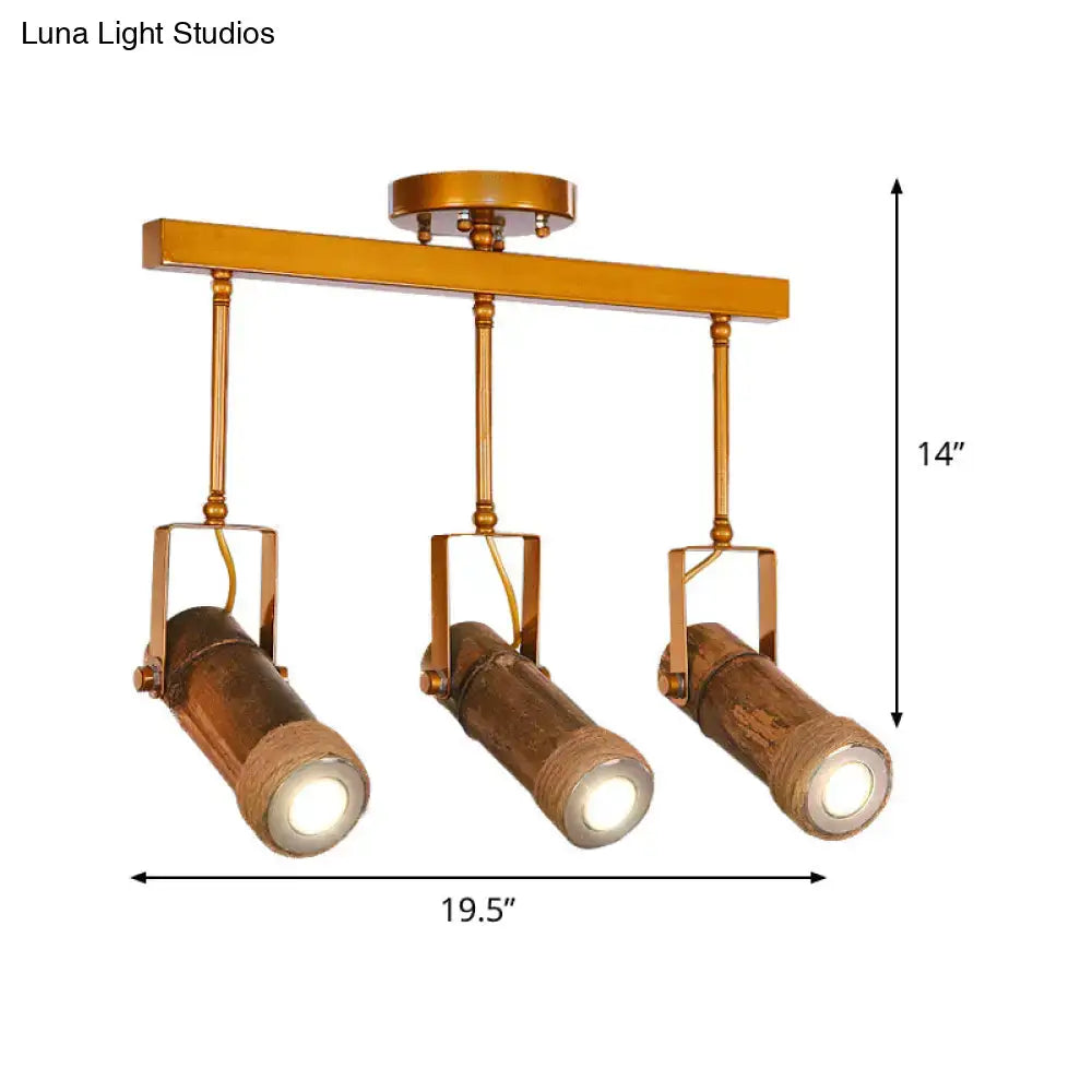 Industrial bamboo tube kitchen island light with copper spotlights