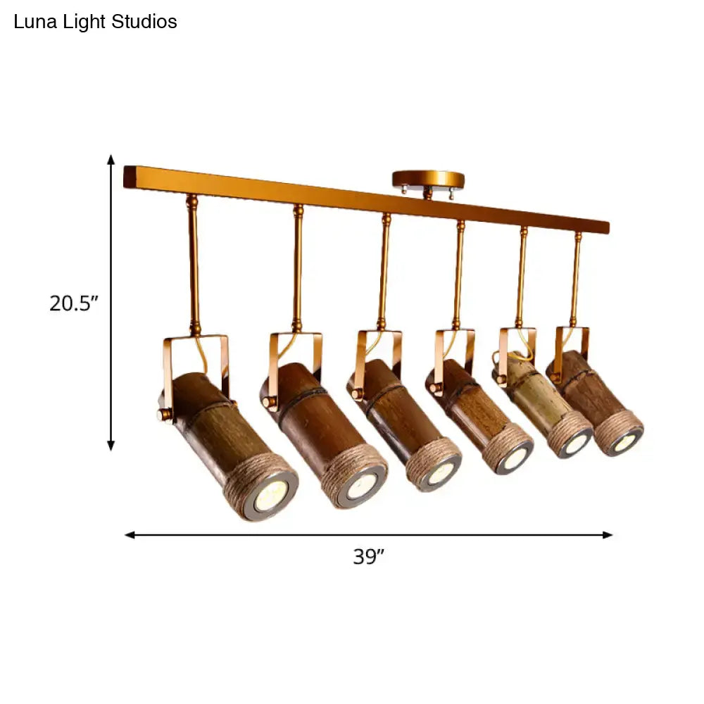 Industrial bamboo tube kitchen island light with copper spotlights