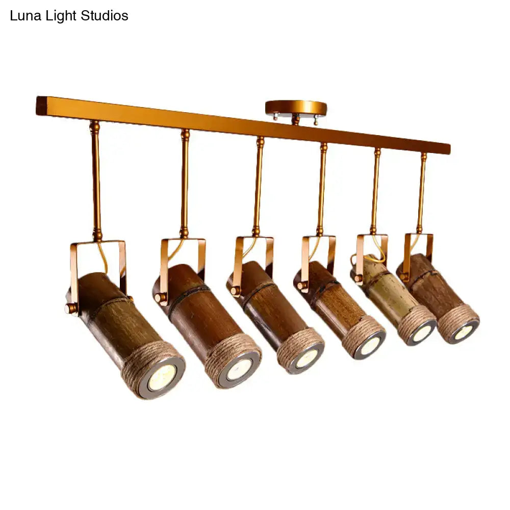 Industrial bamboo tube kitchen island light with copper spotlights