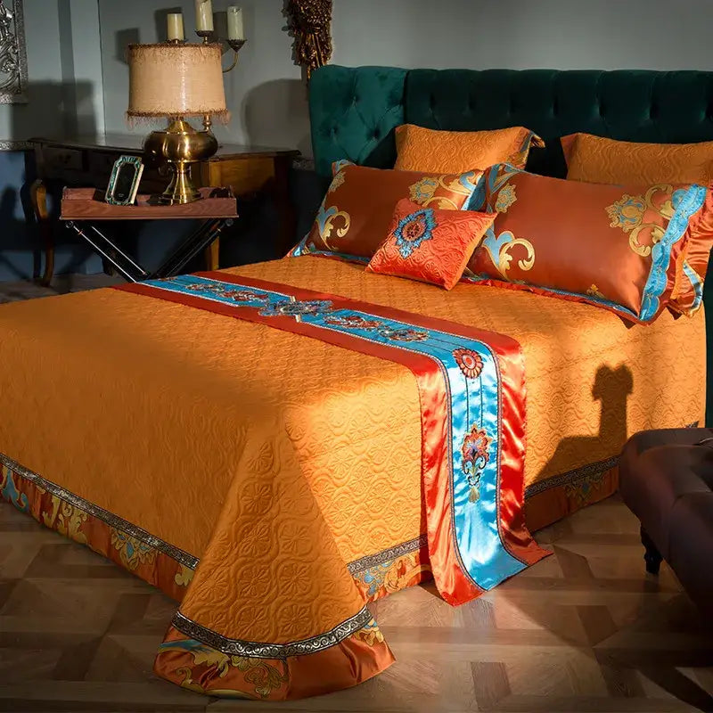 Baroque orchid & gold 200s embroidery cotton bedding set bedroom