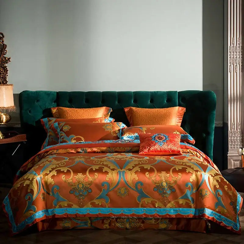 Baroque orchid & gold 200s embroidery cotton bedding set bedroom