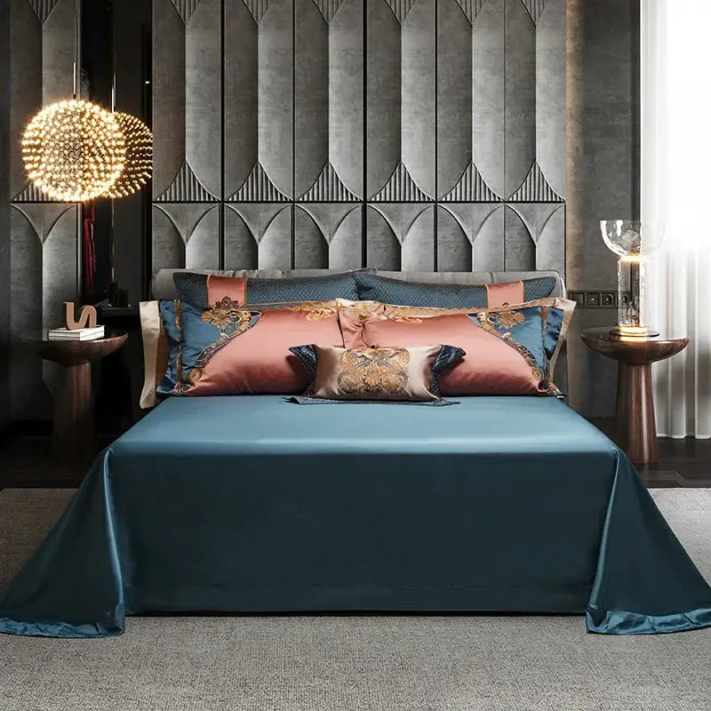 Baroque rose gold & deep teal 1500tc egyptian cotton bedding set bedroom