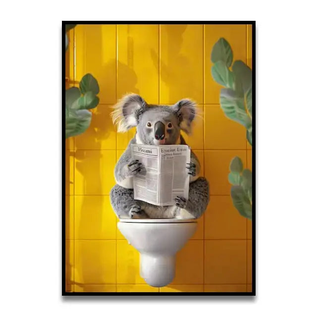 Funny black cat reading newspaper canvas wall art for bathroom