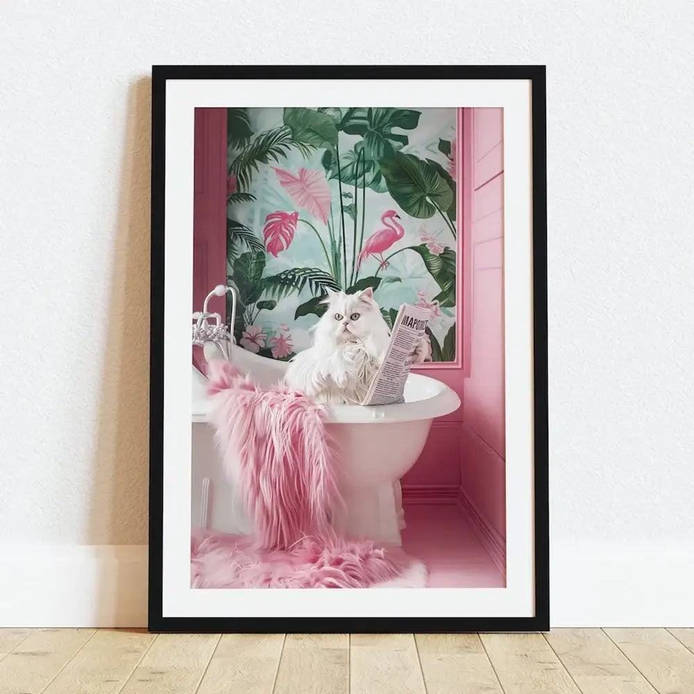 Funny black cat reading newspaper canvas wall art for bathroom