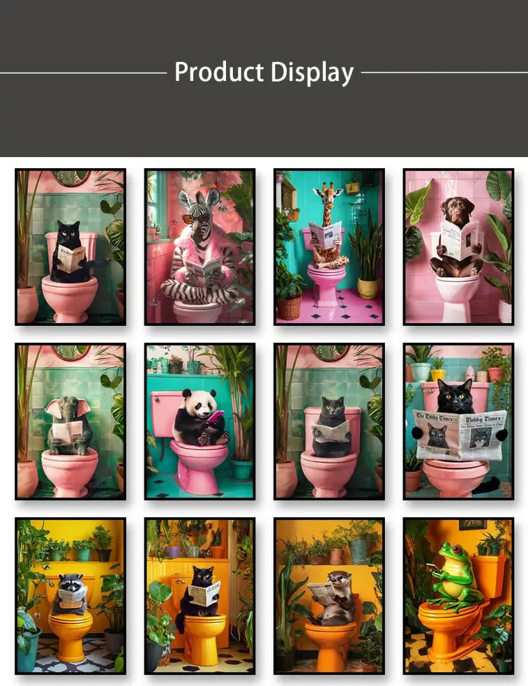 Funny black cat reading newspaper canvas wall art for bathroom