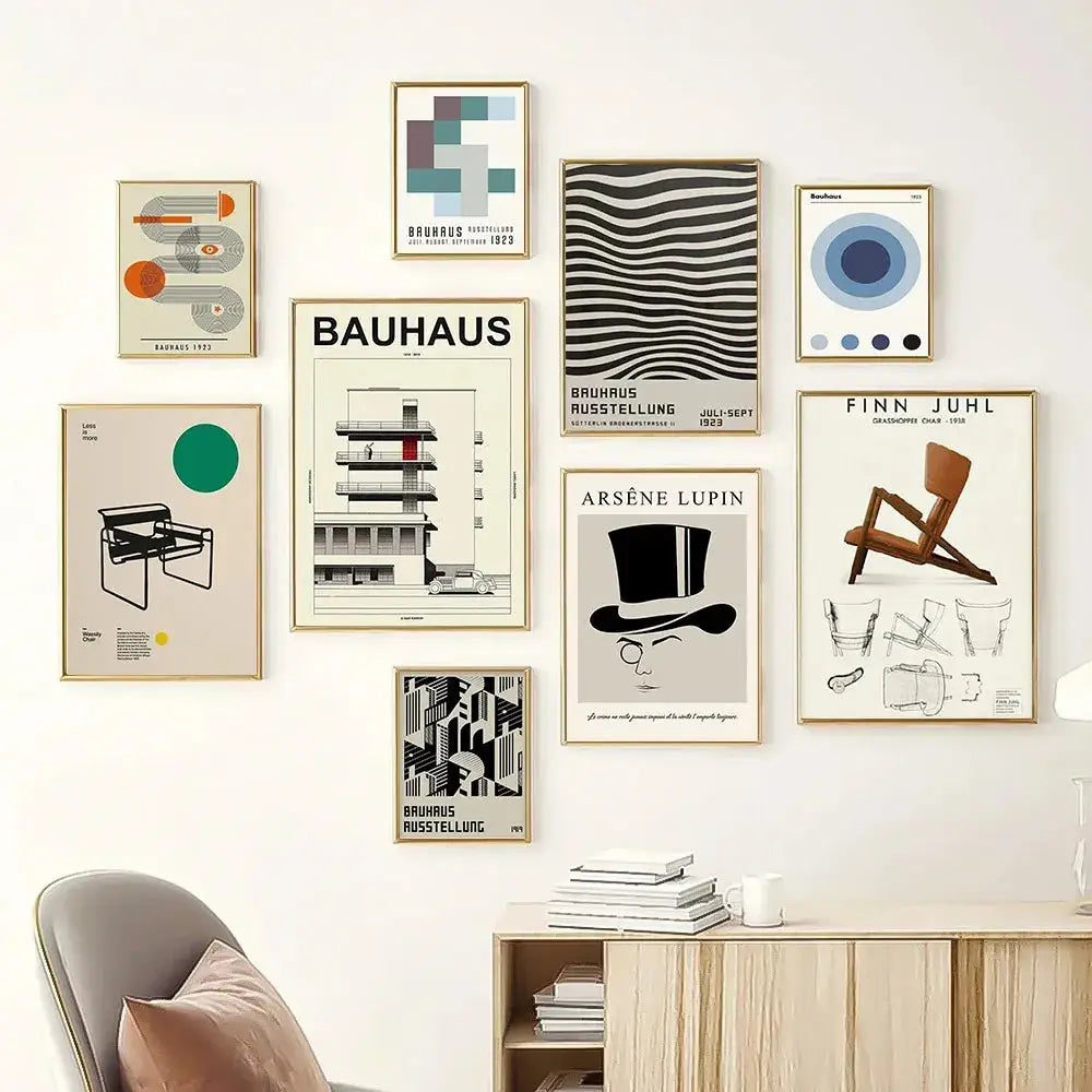Bauhaus geometric teal & orange canvas print living room wall art