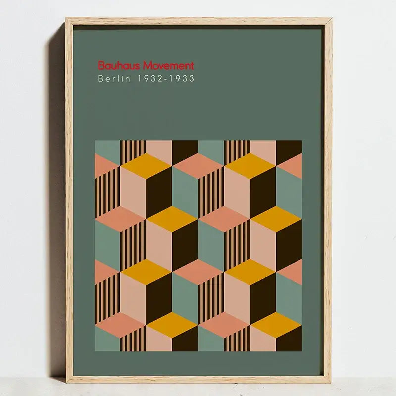Bauhaus movement geometric orange & blue wall art living room poster