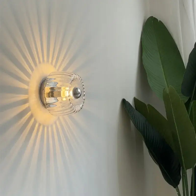 Bauhaus glass e14 wall lamp for living room with ribbed clear sconce