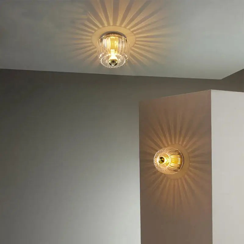 Bauhaus glass e14 wall lamp for living room with ribbed clear sconce