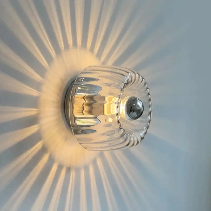 Bauhaus glass e14 wall lamp for living room with ribbed clear sconce