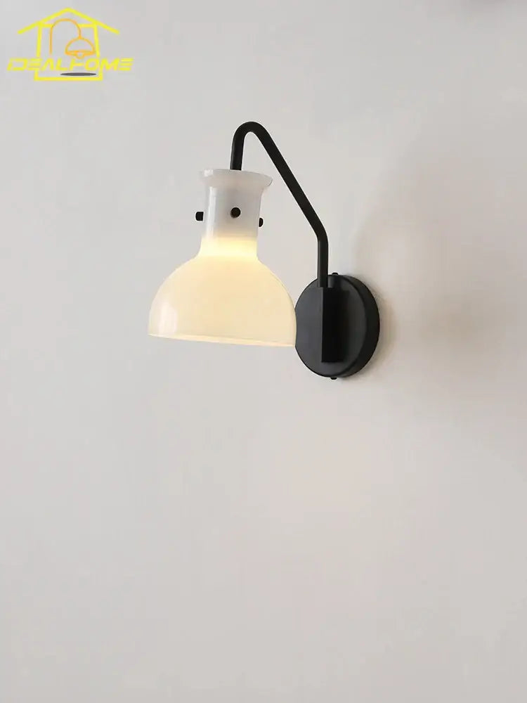 Bauhaus glass led wall lamp black metal sconce for bedroom