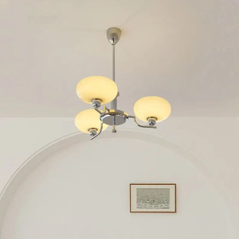 Bauhaus medieval chandelier chrome & frosted glass living room light