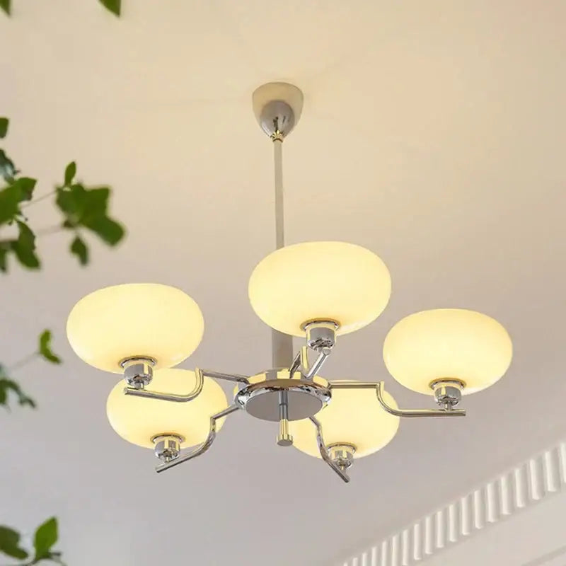 Bauhaus medieval chandelier chrome & frosted glass living room light