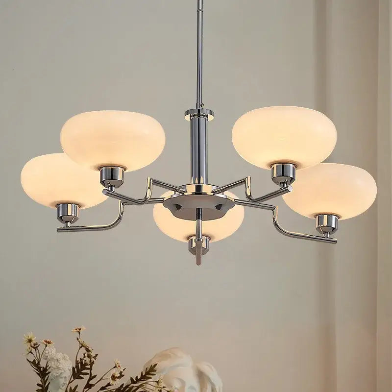 Bauhaus medieval chandelier chrome & frosted glass living room light